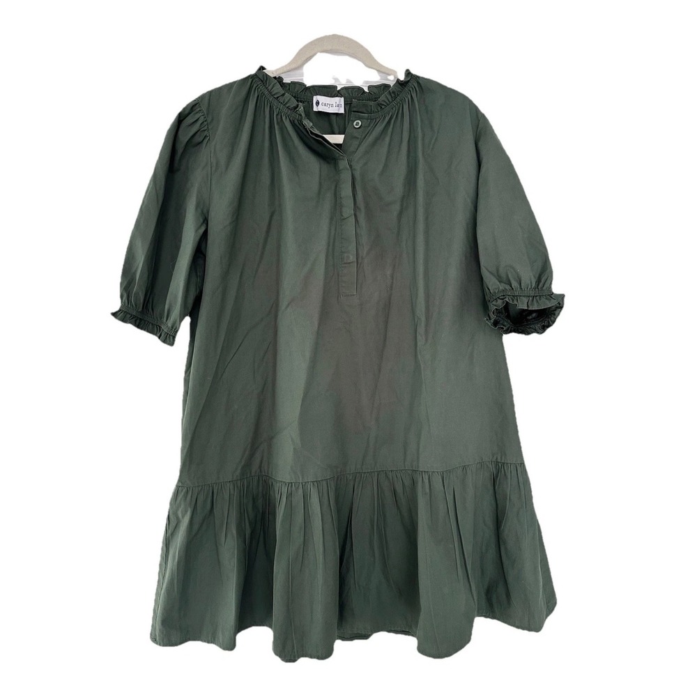 Caryn Lawn Green Cotton Poplin Tiered Ruffle Dress OS Fits Most Pocket EUC